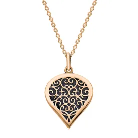 18ct Rose Gold Blue John Flore Filigree Medium Heart Necklace