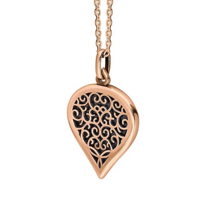 18ct Rose Gold Blue John Flore Filigree Medium Heart Necklace