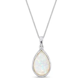 9ct White Gold Opal Large Teardrop Pendant