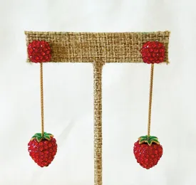 Adorable 1980s red strawberry style pierced dangling earrings.