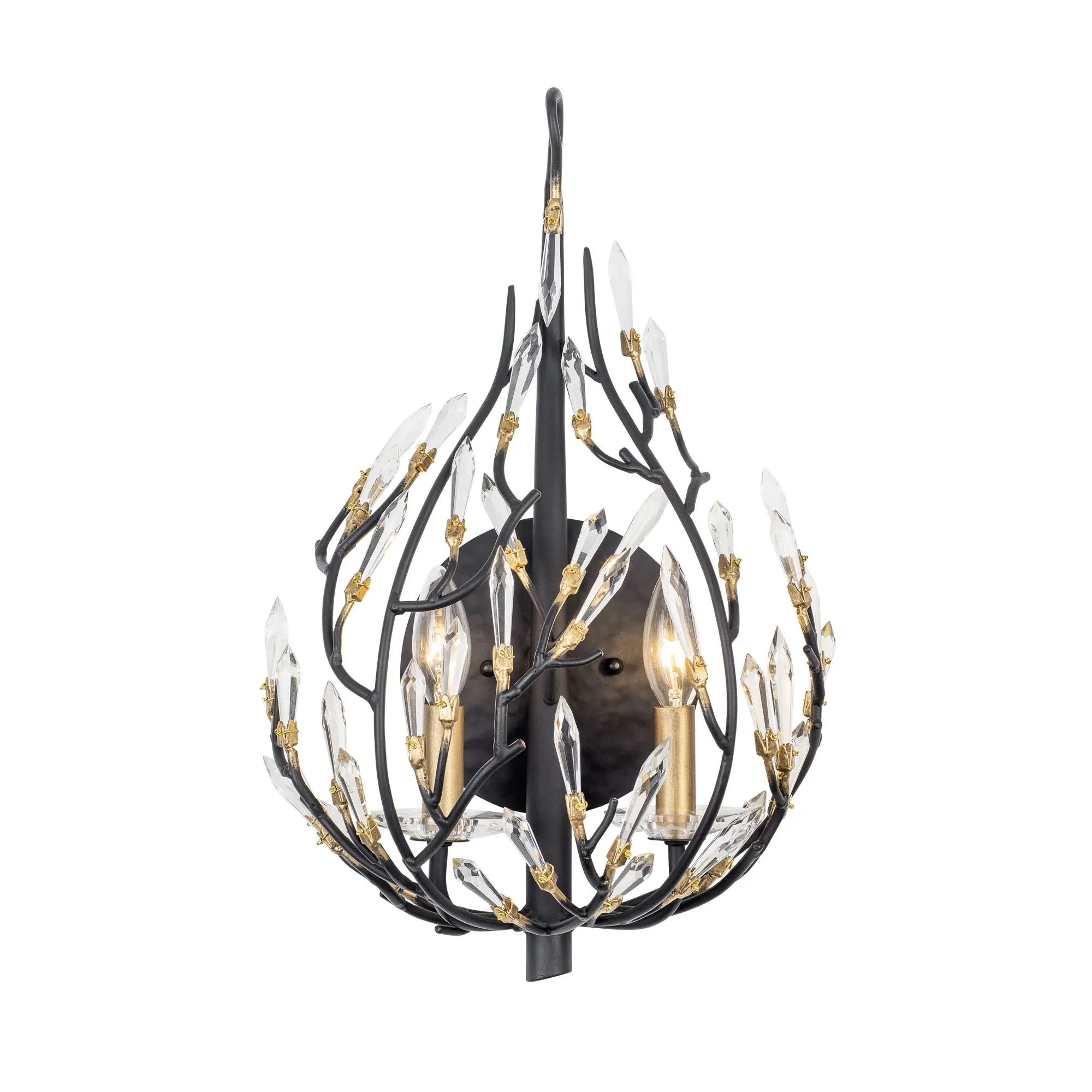 Bask 271K02MBFG 2-Light Crystal Wall Sconce - Matte Black/French Gold