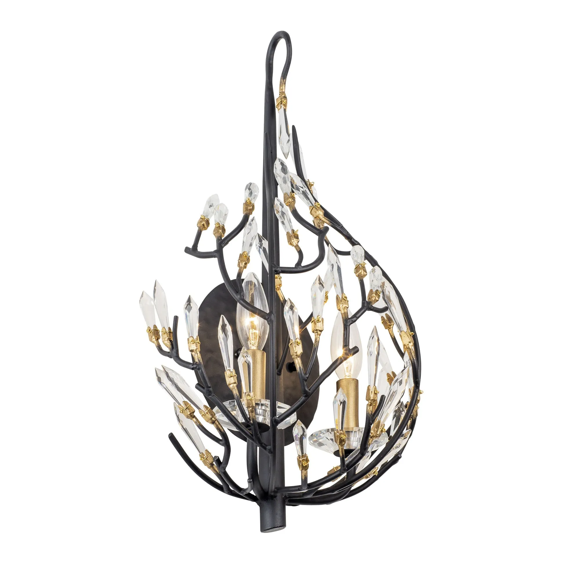 Bask 271K02MBFG 2-Light Crystal Wall Sconce - Matte Black/French Gold