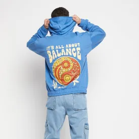 Blue Balanced Graphic Oversized Hooded Sweatshirt