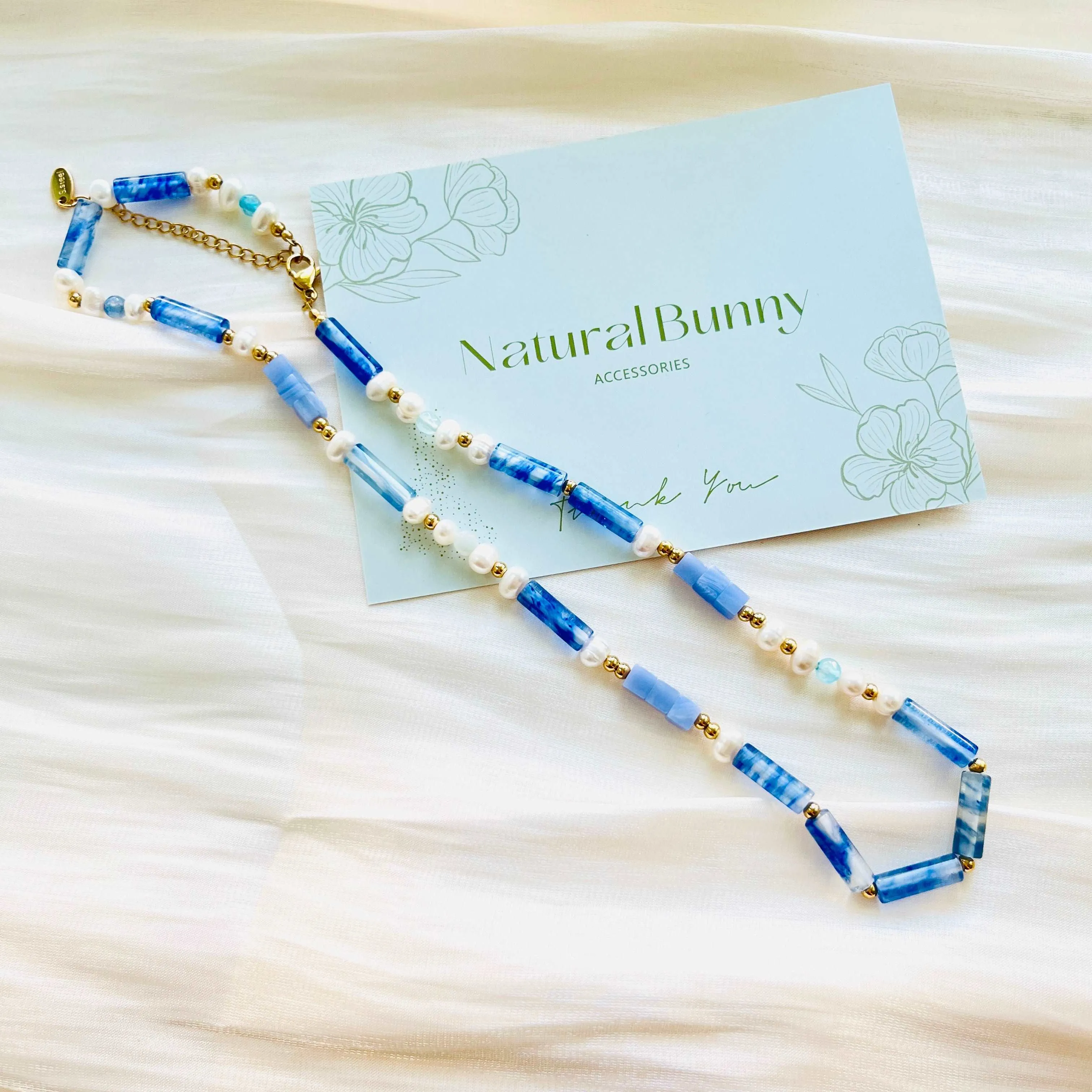 Blue Chalcedony and Freshwater Pearl Beaded Necklace