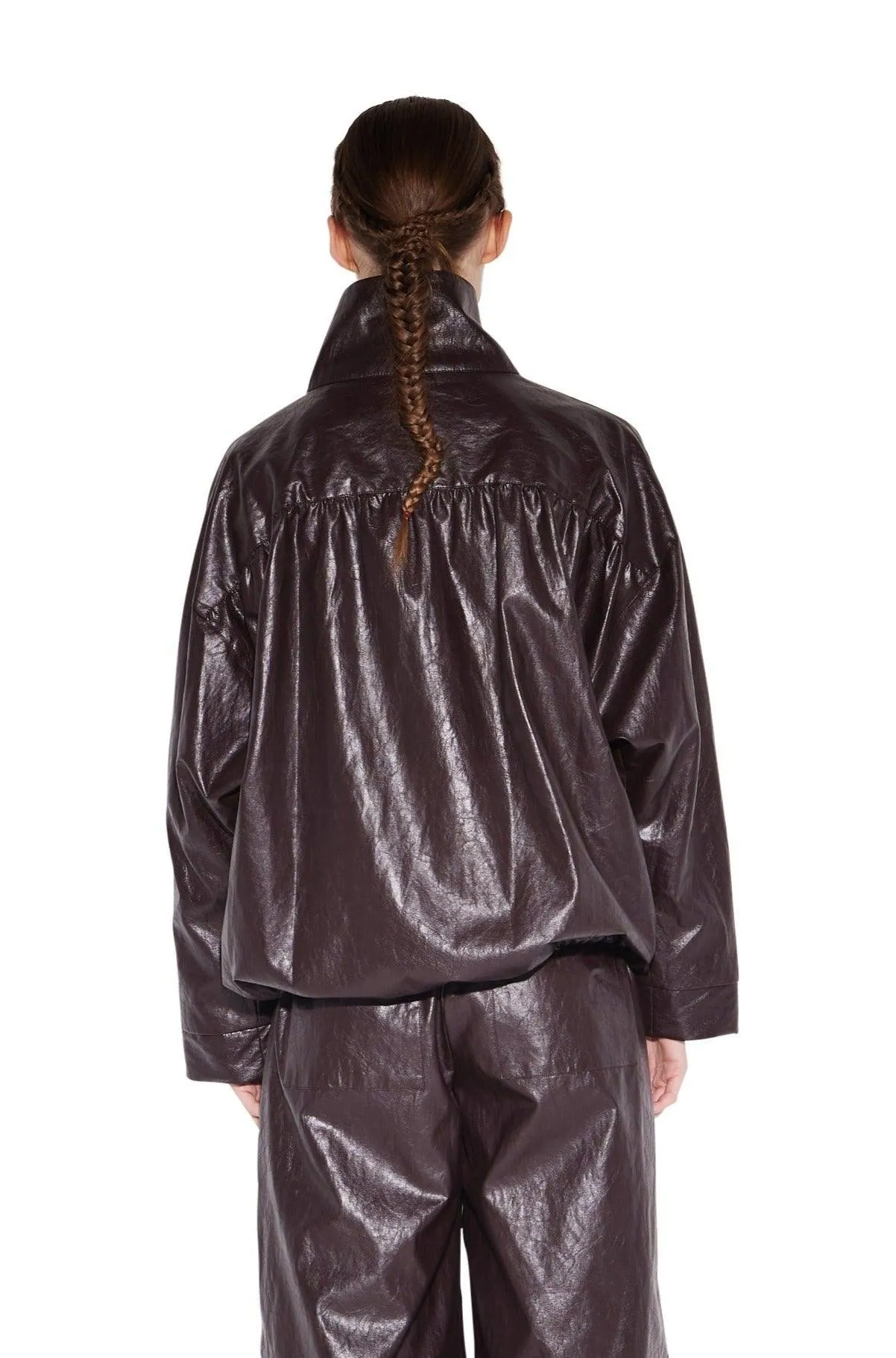 Brown Leather Zip-up Jumper