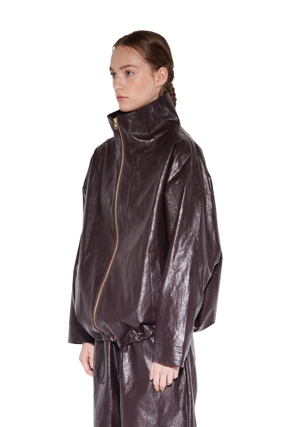 Brown Leather Zip-up Jumper