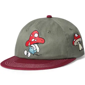 Butter Goods x The Smurfs - Mushroom 6 Panel Cap Army/Wine