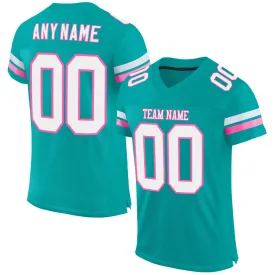 Custom Aqua White-Pink Mesh Authentic Football Jersey