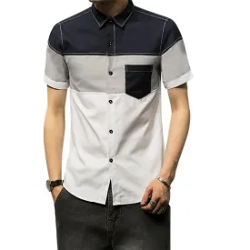 Designer Bussness Shirt for Men Slim Fit Patchwork Bust Pocket Button Down