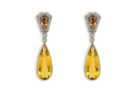 Earrings 18kt Gold Citrines Drop with Precious Topaz & Diamonds