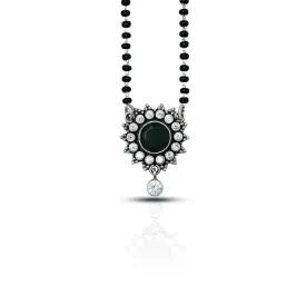 Elegant Black Beaded Mangalsutra with Green and White Stone Pendant