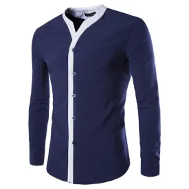 Formal Designer Dress Shirt for Men Long Sleeve Slim Fit Patchwork Casual