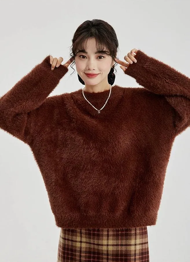 Fuzzy Oversized Round Neck Sweater