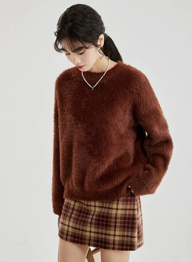 Fuzzy Oversized Round Neck Sweater