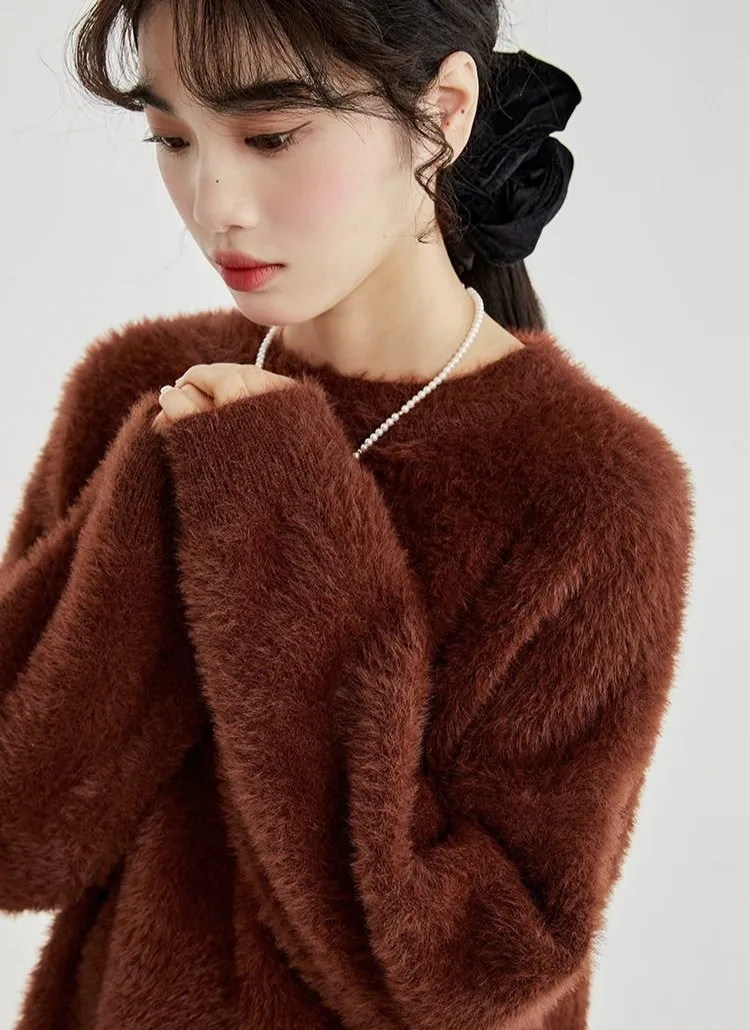 Fuzzy Oversized Round Neck Sweater