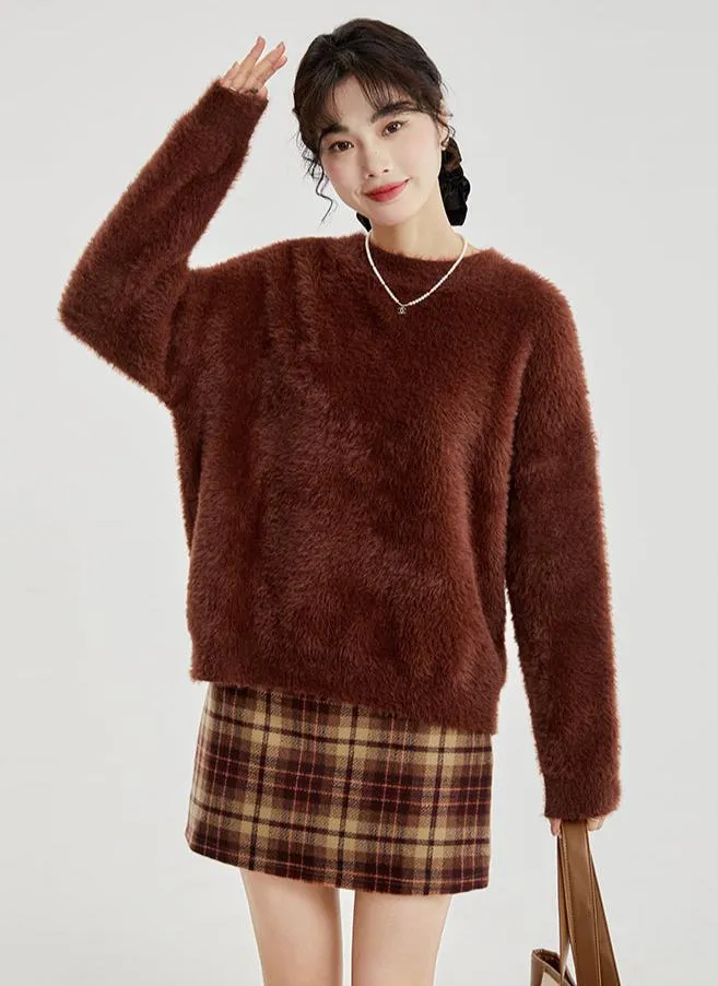 Fuzzy Oversized Round Neck Sweater