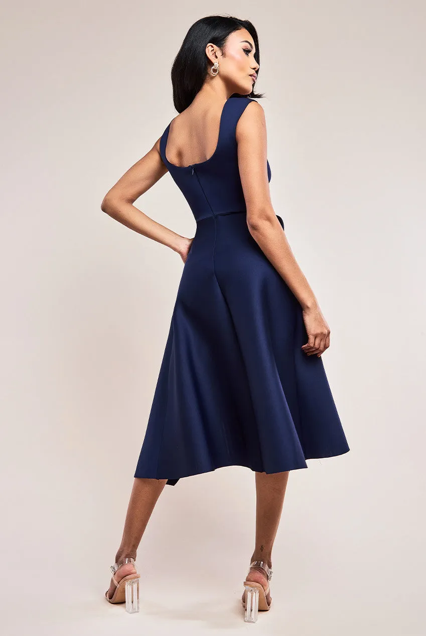 Goddiva Asymmetric Flared Hem Midi Dress