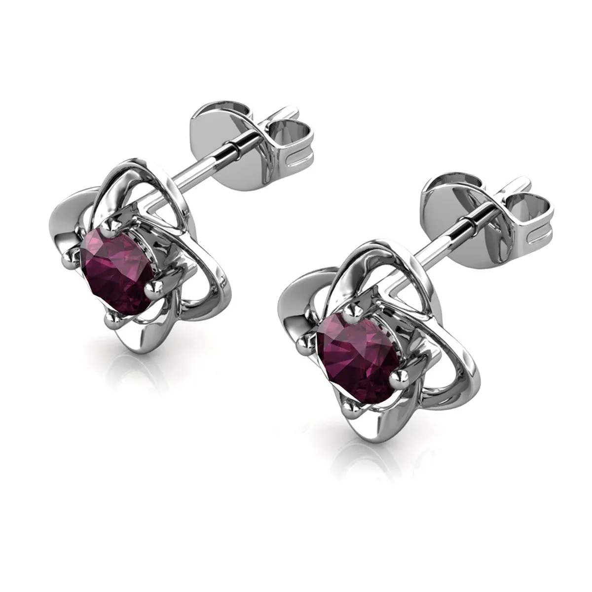 Infinity February Birthstone Amethyst Earrings, 18k White Gold Plated Silver Birthstone Earrings with Crystals