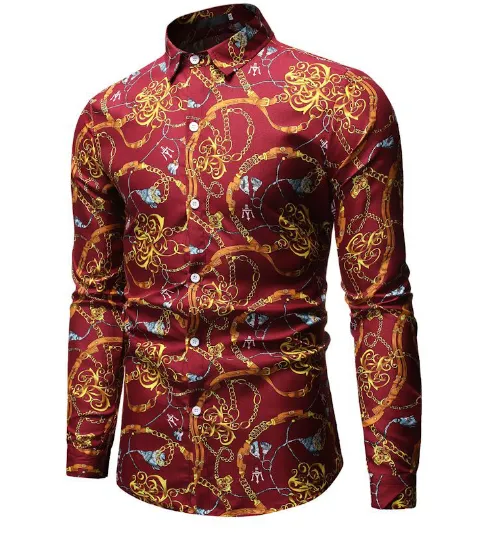 Long Sleeve Dress Shirts for Men Plus Size Spring Personality Floral Printing