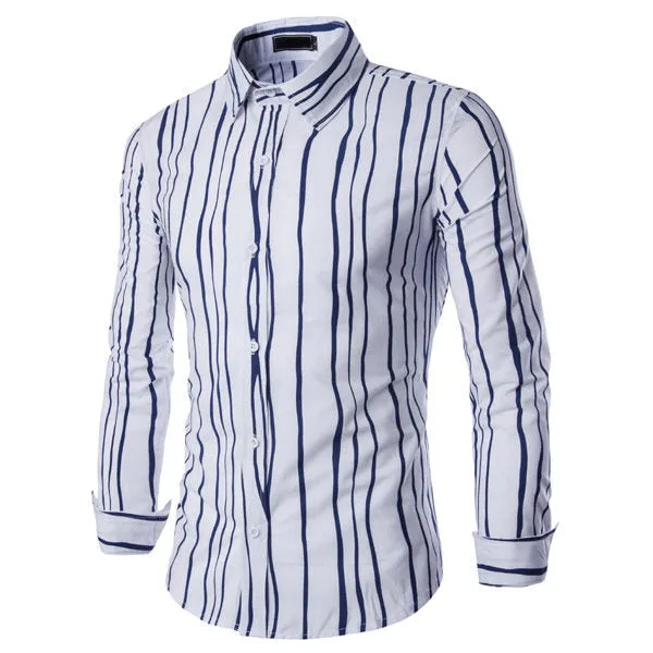 Long Sleeve Plus Size Shirt for Men Bussiness Casual Cotton Striped