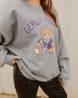 LSU Tigers Bear Gray Thrifted Sweatshirt