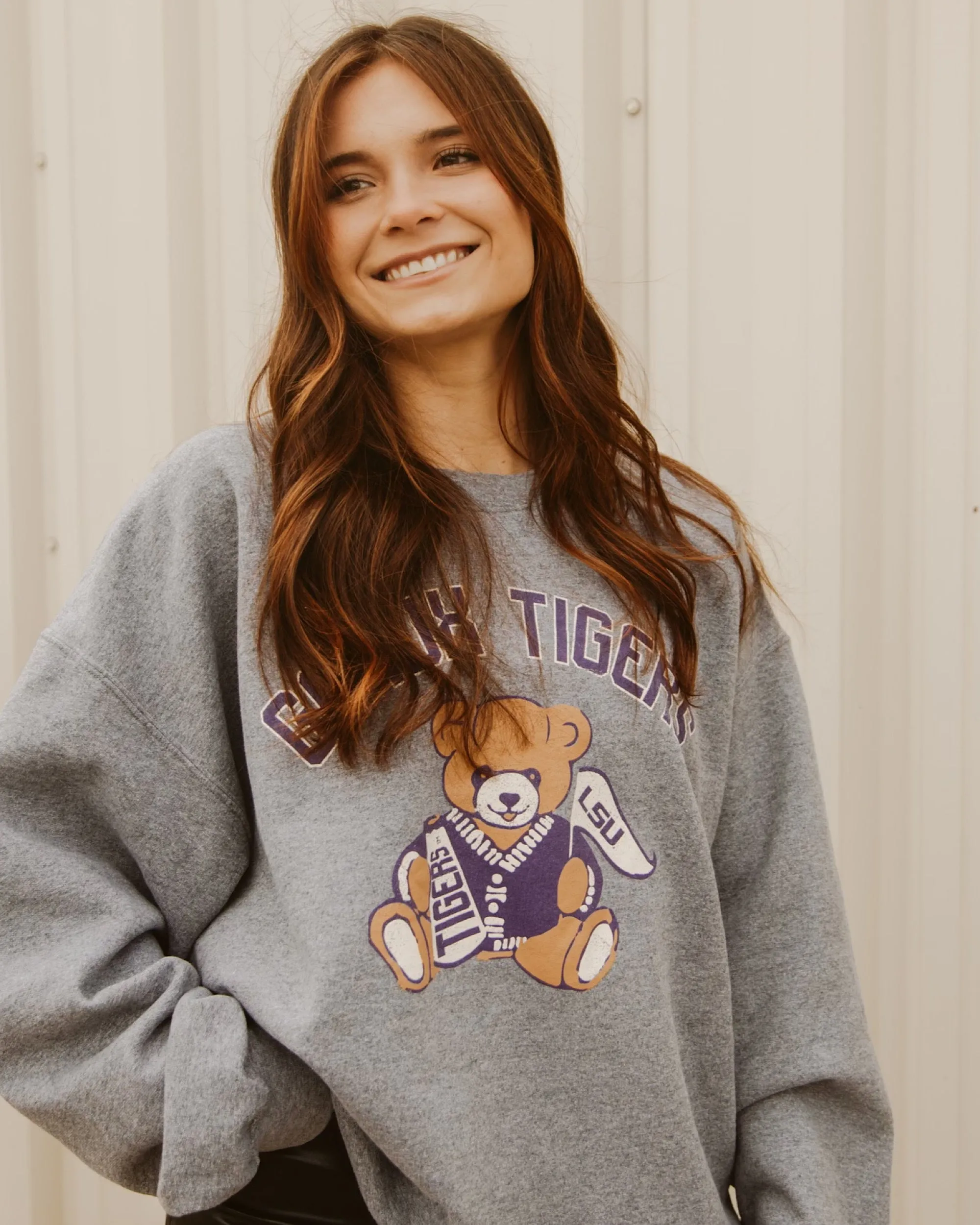 LSU Tigers Bear Gray Thrifted Sweatshirt