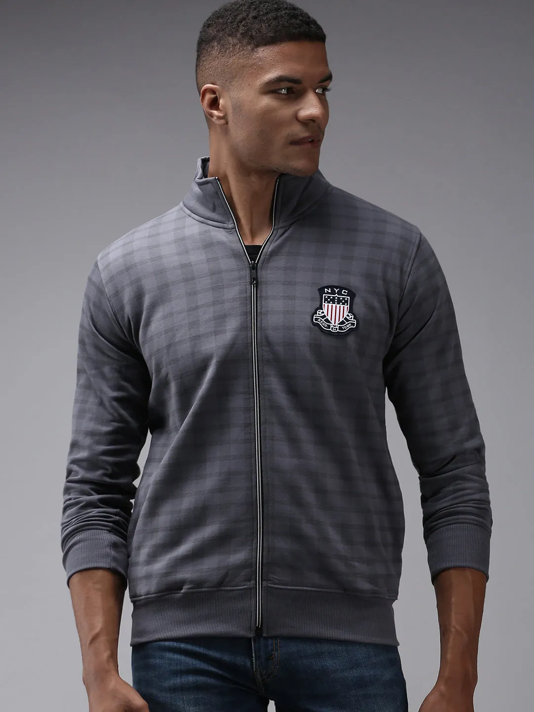 Men Grey Checked Sweatshirt