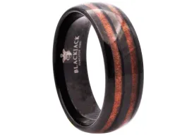 Mens 8mm Black Tungsten Band Ring With Wood Stripe