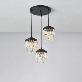 Modern Black Crystal Prism Pendant Lamp with 3 Heads and 2-Tier Cluster - Round/Linear Canopy