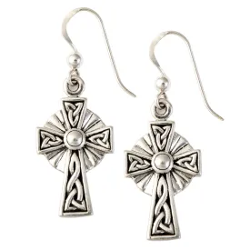 Modern Celtic Cross Silver Earrings