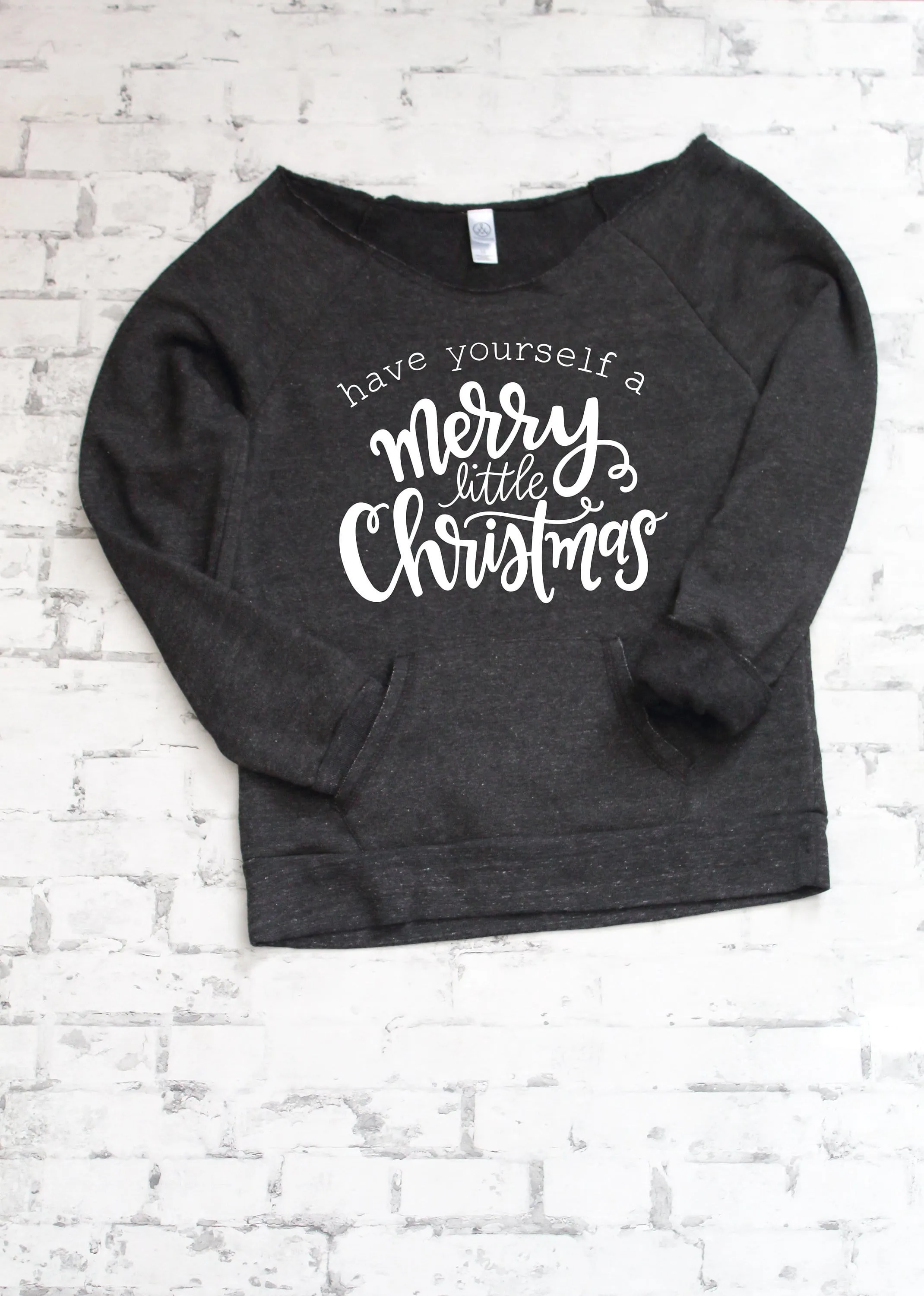 Off the shoulder raw edge have yourself a merry Christmas sweatshirt