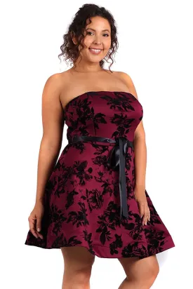 Plus Size Floral Design Strapless Fit & Flare Cocktail Dress U.S.A