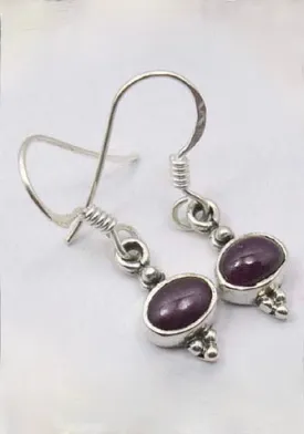 Solid Silver Ruby Circle Drop Earrings