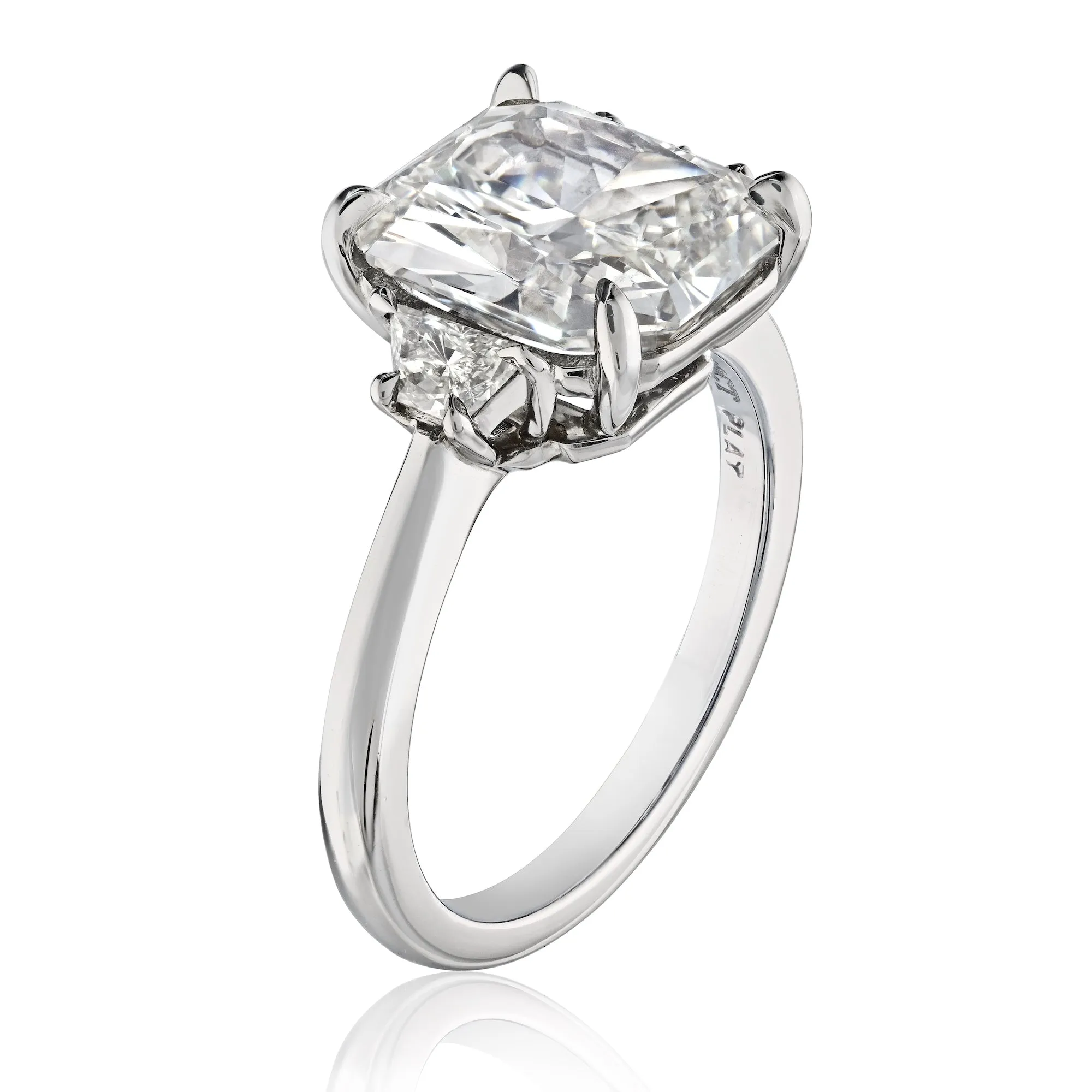 Three Stone Diamond Ring with Half-Moon Cuts, 4.02 CT