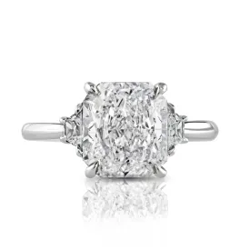 Three Stone Diamond Ring with Half-Moon Cuts, 4.02 CT