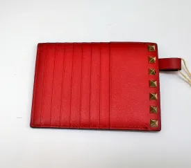 Valentino Rockstud Card Wallet Zipper Card Case Red Leather